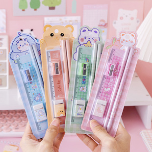 Children's Day Gift Cartoon Stationery Set Student Pencil Set Original New Five-piece Set Rubber Pencil sharpener
