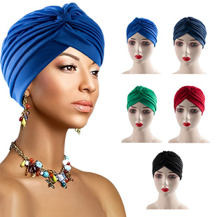 Cross-border Hot Selling Muslim Turban Hat Arabian Hat Indian Hat Ethnic Style Pleated Baotou Hat Turban Hat