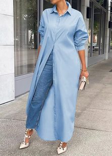 2023 Amazon European and American cross-border Spring and Autumn new women's solid color loose casual long shirt