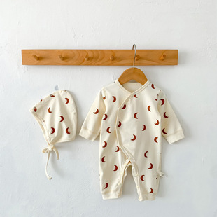 2023 new baby jumpsuit Korean baby spring and autumn clothes for boys and girls cartoon crew neck bag fart climbing suit