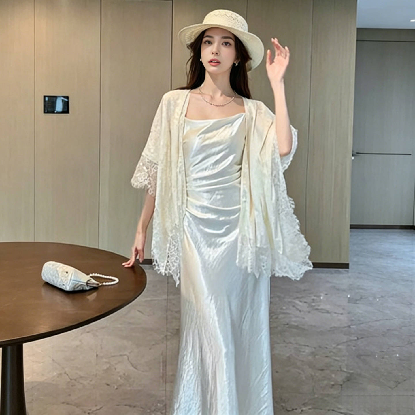 New Chinese-Style Satin Jacquard Lace Shawl, Summer Thin Style, Versatile and Elegant, New for Summer 2026