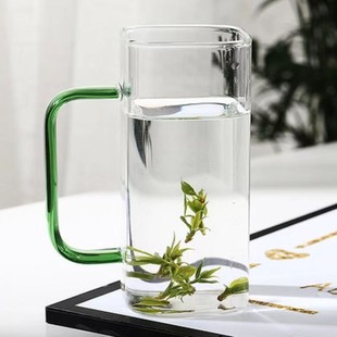 Heat-resistant glass square green tea cup breakfast milk juice cup with handle tea cup household net red handle Cup