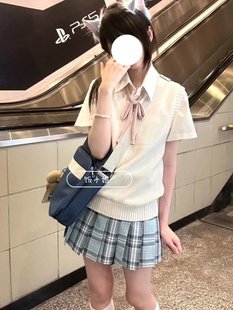 2024 new JK uniform original college style folded sweater sweater vest simple sweet wear two-piece outfit