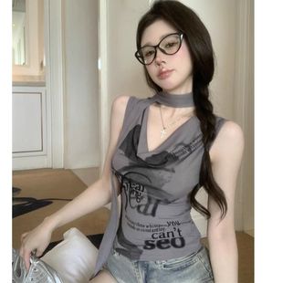 Горячая девушка покачала плечом и спиной футболку летняя новая корейская версия тонкая американская рубашка с принтом Racker Nice
