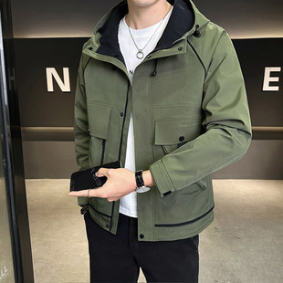 Spring New Men's Fashion Short Hooded Work Jacket Coat Trendy Brand All-match Clothes JK9208