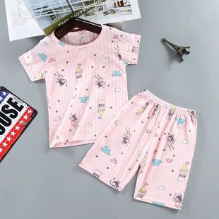 Summer new cotton children's short sleeve suit boys and girls baby ultra-thin homewear air conditioning clothes pajamas baby