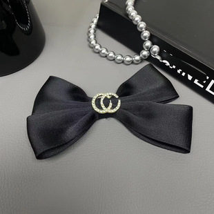 Satin Bow Spring Clip Back Head Hairpin Simple Retro Chanel Style Hairpin Hair Accessories Horizontal Clip All-match Elegant