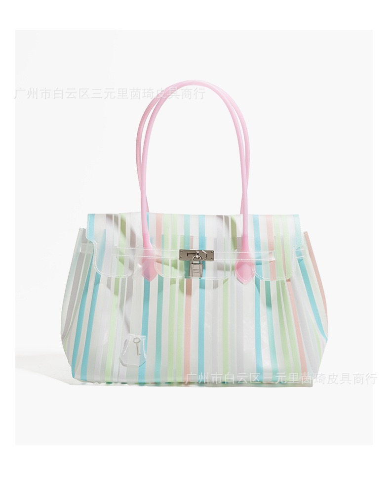 New cross-border TPU jelly bag, single-shoulder tote bag, large-capacity handbag, rainbow striped high-value beach bag
