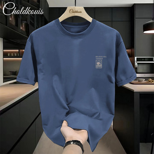 Heavy Cotton Short-sleeved T-shirt Men's Summer Instagram Popular Brand Loose All-match Simple Printed Comfortable Casual Half-sleeved T-shirt