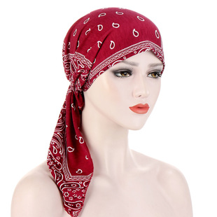 European and American Flower Cloth Cashew Flower Arc Two Tail Cap Muslim Baotou Cap Flower Cloth Pullover Cap Spot