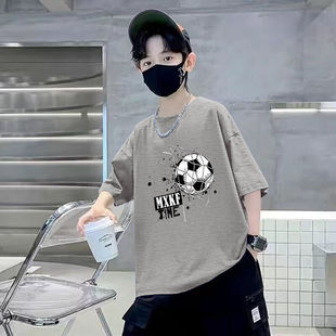 Boys Short-sleeved Cotton T-shirt Summer New Loose Handsome Printed Breathable Cartoon Mid-Big Kids Half-sleeved Children's Trendy