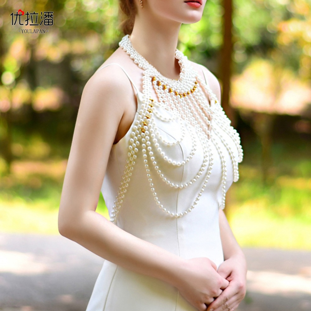 Youlapan Vg49 Pearl Dress Shoulder Ornaments Hand-Beaded Clothing Accessories Wedding Shawl Sexy Cut Out Shoulder Chain