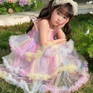 Summer Girl's Cake Skirt Children's Slip Skirt Baby Girl's Birthday Dress Summer Girl's Tutu Rainbow Skirt