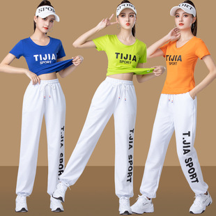 Xijia Square Dance Costume Spring and Summer New Short-sleeved T-shirt Alphabet Sweatpants Suit Sports Casual Dance Costume