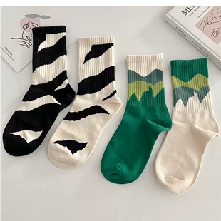 New Style Socks Spring and Summer AB Asymmetric Ins Fashionable Socks for Students Men and Women Couple Sports Socks Japanese Medium Long Barrel