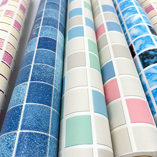 Wholesale Kitchen Wallpaper Self-adhesive Countertop Sticker Bathroom Moisture-proof Waterproof Mosaic Blue 2 m Wallpaper for Toilet