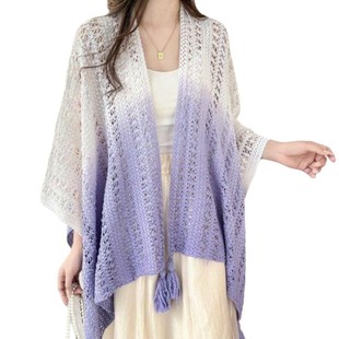 Air-conditioned Room Ethnic-style Hollow Knitted Large Shawl Summer Travel Photograph All-match Gradient Color Cloak Women's Fashion