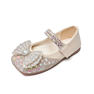 Girls Princess Shoes 2025 New Spring and Autumn Genuine Leather Girls Shoes Children Soft Sole with Brick Leather Shoes Girls Crystal Shoes