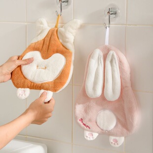 Wholesale cartoon coral fleece bunny hand towel can be hung thickened soft absorbent children's home cute small towel