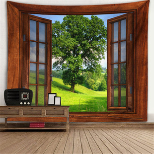 Amazon new window landscape mural tapestry wall background cloth tree hole stove hanging cloth large size tapestry