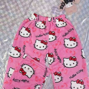 2024 Women's Autumn and Winter New Flannel Pajama Pants Coral Fleece fleece-lined Warm Casual Home Pants