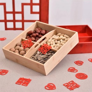 Wooden Early Childbirth Dried Fruit Box Wedding Snack Melon Seed Box Four-square Grids Satchel Dried Fruit Box Can Be Customized in Size