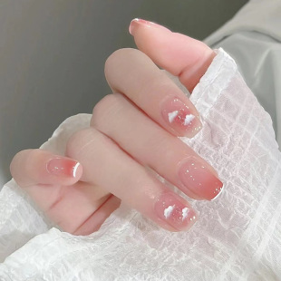 Cloud Peach Diamond Wear Armor Butterfly Love French Fake Nail Little Red Book Short Manicure Finished Armor