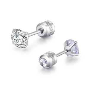 Europe and the United States cross-border hot-selling four-claw zircon earrings cylindrical embossed non-slip double diamond small ear bone nails factory direct supply