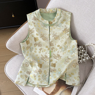 Physical store quality buckle retro national style heavy industry embroidery jacket vest Chinese Tang suit women's small coat manufacturers