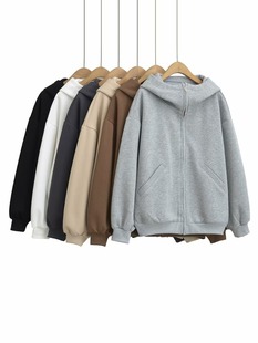 2024 Autumn New Hooded Loose Large Zipper Long Sleeve Sweatshirt Solid Color Casual Fashion Jacket Wholesale