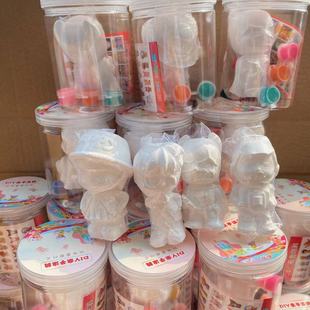 Children's round box three-dimensional plaster doll blister packaging painted diy toy educational graffiti barrel ring 2 yuan