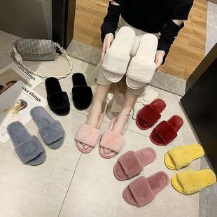 Factory wholesale foreign trade new Four Seasons open toe universal thick bottom non-slip flat woolen slippers home shoes