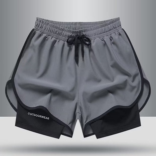 Sports shorts men's American-style fitness running pants lining fake two-piece training anti-exposure three-point basketball casual shorts