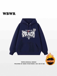 Autumn and Winter American Style Simple Hong Kong Style Hooded Sweatshirt Letter Printing All-match Fleece-added Jacket Loose Couples Sweatshirt Trendy Men
