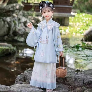 Hanfu Girl Ming Children National Feng Tang Fun Новый китайский стиль милый древний стиль цветок костюм 2025 весна и осень новый