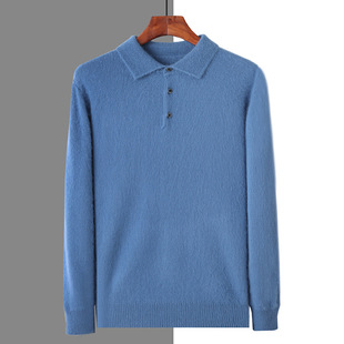 Men's coat POLO collar pullover mink wool blended sweater dad wear plus size cashmere bottoming shirt