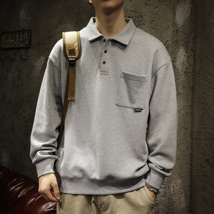 American Polo Shirt Long Sleeve Men's Sweatshirt Heavy Trendy Brand plus size Autumn and Spring New Men's Lapel Top Jacket