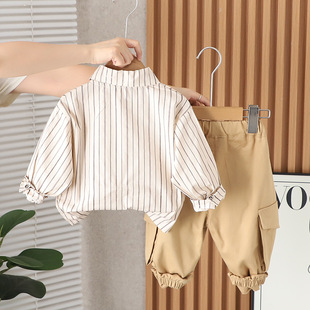 2024 Boy Baby Fashion Casual Tie Shirt Children's Wear Two-piece Handsome Fashionable Striped suit