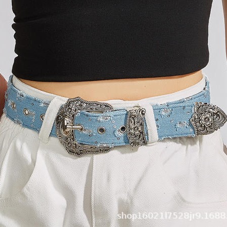 New European and American Style Rhinestone Pin Buckle Canvas Belt for Women, Trendy and Unique Jeans Belt, Y2K Style Belt for Women
