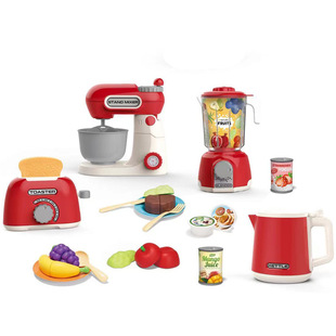 Little Actors Play House Kitchen Breakfast Machine Set Home Appliances Bread Machine Juicer Mixer Light and Sound Effect Toys