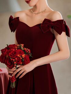 One-Shoulder Wine Red Wedding Toast Dress Bride 2021 New Arrival Engagement Dress Women's Little Back to the Door Autumn and Winter
