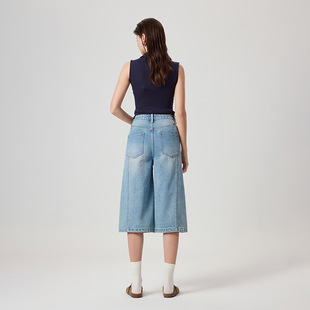 MBB Ancient High Waist Three-Dimensional Shape Cropped Jeans Women's 2025 Summer Loose Wide-Leg Design Straight Medium Pants