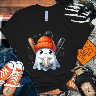 Funny Halloween Baseball Boo Print T-Shirt Women Men Summer