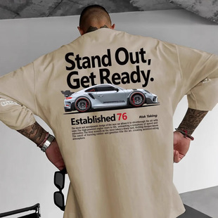 American Ins Street Hip Hop Stand Out Car Printed Loose Casual Sports Breathable Short Sleeve T-Shirt Men's Wear