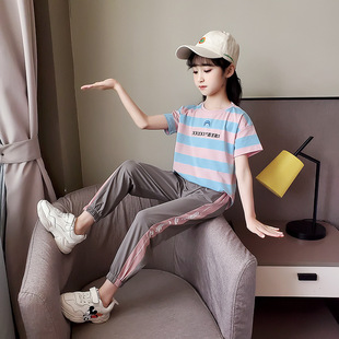 Girls suit summer 2023 new foreign style Net Red big children's sports girls summer trousers a generation of hair