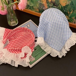 Free shipping lazy version headband scarf! Plaid Lace Headband Headscarf Pastoral Style Lazy Hair Band Mori Style Hair Accessories