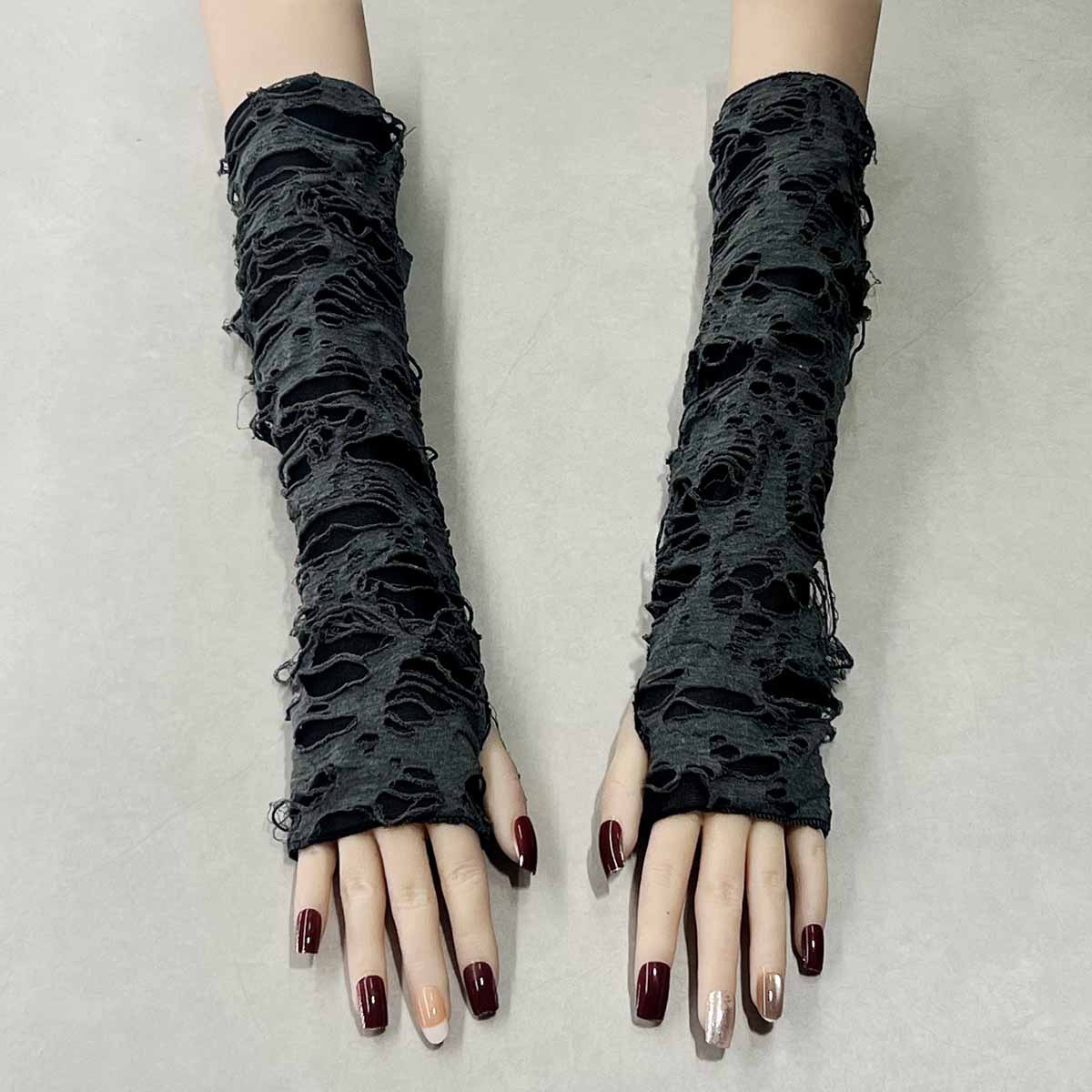 Halloween Punk Style Costume with Decorative Gloves, Ripped Beggar Half-Finger Sleeves, Ripped Sexy Y2K Hand Sleeves