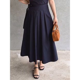 56329 Summer 2025 New Style French Lace-Up Doll Collar Long Skirt with Waist Slimming Look and High-End Large Size Dress