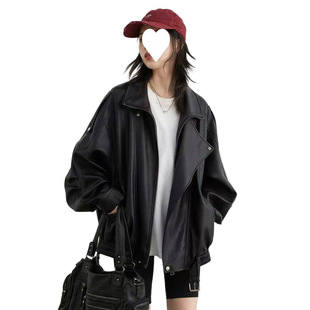 American Heavy Industry High-grade Retro Vertical Collar Motorcycle Leather Jacket 2025 New Loose PU Jacket Top Amazon