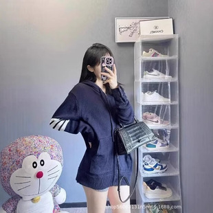 TB Hooded Knitted Jacket Back Sailing Four Bar Cardigan Casual Sweater Autumn Loose All-match Couple Sweater
